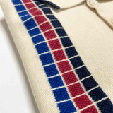Madcap England Zodiac Retro Modernist Textured Raised Stripe Knitted Polo Shirt in Birch