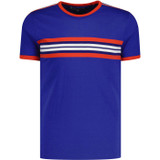 Madcap England Cassette Men's Retro Chest Stripe Taped Sleeve T-shirt in Sodalite Blue