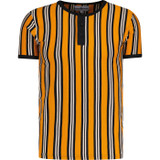 Madcap England Squire Jersey Striped T-Shirt with Henley Neck Grandad Collar in Dark Cheddar Yellow