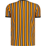 Back of Madcap England Squire Jersey Striped T-Shirt with Henley Neck Grandad Collar in Dark Cheddar Yellow