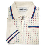 Madcap England Coltrane Retro 60s Jacquard Waffle Textured Zip Neck Short Sleeve Polo Shirt in Snow White