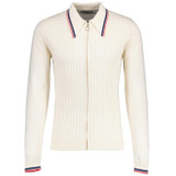 Madcap England Apollo Mod Big Collar Ring Zip Grid Check knitted Polo Cardigan in Snow White MC1069