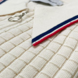 Cannon 60s Mod Spear Collar Ring Zip Knitted Polo Shirt with Grid Check Pattern in Snow White by Madcap England MC1070