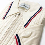 Cannon Retro 60s Spear Collar Ring Zip Knitted Polo Shirt with Grid Check Pattern in Snow White by Madcap England MC1070