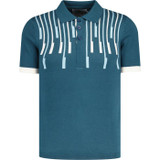 Madcap England Keys Mod Knitted Piano Key Stripe Polo Shirt in Majolica Blue