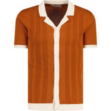 madcap england mens retro mod revere collar button front ribbed knitted shirt cinnamon stick