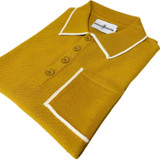 Madcap England Cagney Retro 1960s Knitted Pocket Piping Polo Shirt in Chai Tea MC1089