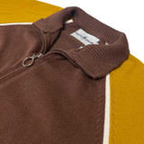 Fuller Madcap England Retro 1970s Colour Block Raglan Sleeve Knitted Track Jacket in Potting Soil