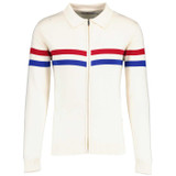 Mavers Madcap England Retro 70s Chest Stripe Knitted Track Jacket in Snow White