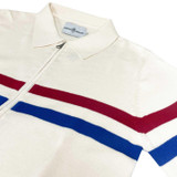 Mavers Madcap England Retro Sports Chest Stripe Knitted Track Top in Snow White MC98