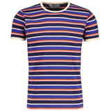 Madcap England Dekker Retro Multi Stripe T-shirt in Maritime Blue