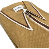 Madcap England Mack Retro Dagger Collar Popcorn Knit Tipped Zip Through Polo Shirt in Fall leaf