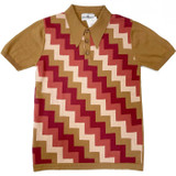Madcap England Step On Men's Retro 1970s Step Jacquard Knitted Polo Shirt in Fall Leaf MC1098