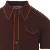 Madcap England Crawdaddy Retro 60s Mod Micro Dash Knit Polo Cardigan in Potting Soil