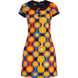 madcap england womens dollierocker psych out pattern 60s mod dress ganache orange blue
