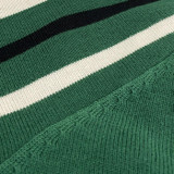 Fashion stitch detail on the Madcap England Folklore 60s Mod Stripe Knitted Polo Shirt in Pineneedle 