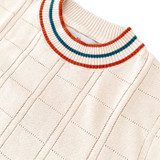 Collar close up of the Wilson Madcap England Pointelle Knit 1960s Mod T-shirt in Birch Collar close up of the Wilson Madcap England Pointelle Knit 1960s Mod T-shirt in Birch