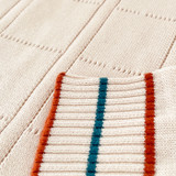 Sleeve close up on the Moore Madcap England 60s Mod Pointelle Knit Mock Turtleneck Jumper in Birch Sleeve close up on the Moore Madcap England 60s Mod Pointelle Knit Mock Turtleneck Jumper in Birch