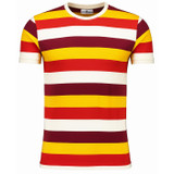 Beatcomber Madcap England Men's Retro 60s Block Stripe T-shirt in Zinfandel Mix - Front View