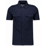 Revolver Men's Mod Military Jersey Short Sleeve Epaulet Shirt in Navy Blazer - Front View