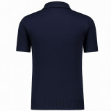 Madcap England Harlem Retro Mod Vertical Rib on Horizontal Stripe Knitted Big Collar Polo Shirt in Navy Blazer - Back View