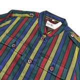 Hendrix Stripe 60s Psychedelic Military Tunic Jacket with Epaulets - Collar Detail