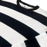Jones 1960s Mod Waffle Knit Block Stripe Jumper in Black and White - Waffle Fabric Detail