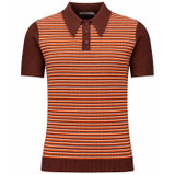 Harlem Retro 1970s Ribbed Stripe Knitted Polo Shirt in Potting Soil - Main View