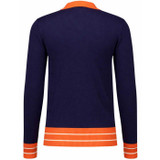 Madcap England All-Nighter Long Sleeve Northern Soul Striped Skipper Neck Polo Shirt in Navy Blazer - Back View