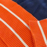 All-Nighter Long Sleeve Northern Soul Striped Skipper Neck Polo Shirt in Navy Blazer - Hem Detail