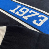 Madcap England Three Before Eight Men's Mod Northern Soul Stripe 1973 Varsity Jumper in Black - 1973 Monogram Detail