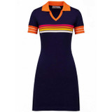 Madcap England Women's Northern Soul Gradient Stripe Skipper Neck Mod Knitted Dress in Navy Blazer