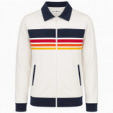 Madcap England Torino Men's Retro 70s Stripe Collared Track Top in Snow White