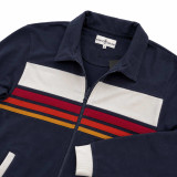 Collar Detail on the Torino Men's Retro 70s Cut and Sew Gradient Stripe Track Top in Navy