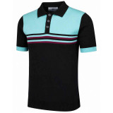 Side of the Retro Rewind Men's Retro Stripe Knitted Polo Shirt in Black
