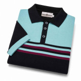 Retro Rewind Men's Retro Stripe Knitted Polo Shirt in Black Folded