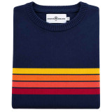 Jarvis Retro 90s Britpop Gradient Rainbow Stripe Knitted Jumper in Navy Folded