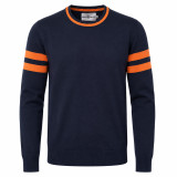 Madcap England Columbia Varsity Style Tipped Ivy League Jumper in Navy and Orange Front View
