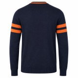 Madcap England Columbia Varsity Style Tipped Ivy League Jumper in Navy and Orange Back View