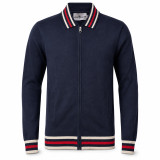 Madcap England Stevie Retro Stripe Collar Knitted Track Top in Navy Blazer Front View