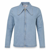 Madcap England Ziggy Beagle Collar Denim Jacket in Bleach Wash - front view with classic retro beagle collar and regular fit