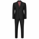 Madcap England 3 Button Tailored Suit in Black - Suit Blazer with Frogmouth Pocket Slim Trousers
