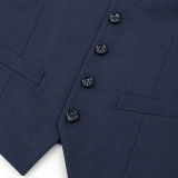 Madcap England Men's Mod Tailored Slim Fit Waistcoat in Navy showing the V-cutaway hem and button detail