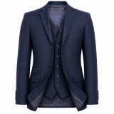 Madcap England Men's Mod Tailored Slim Fit Waistcoat in Navy pictured under blazer jacket