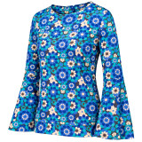 Madcap England Cass Blue Floral Bell Sleeve Top Side View