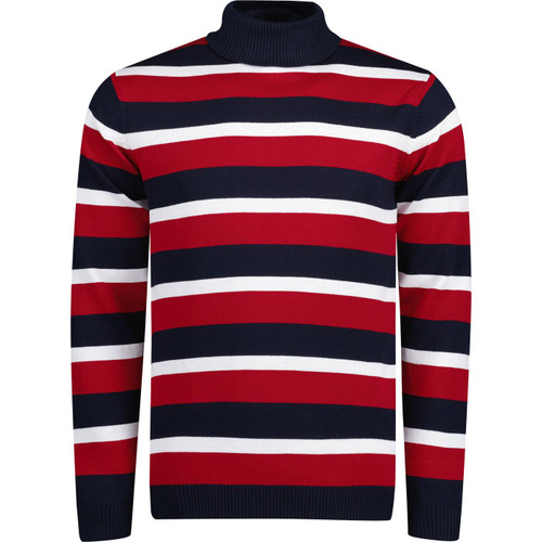 madcap england mens ashcroft stripe roll neck jumper red navy white