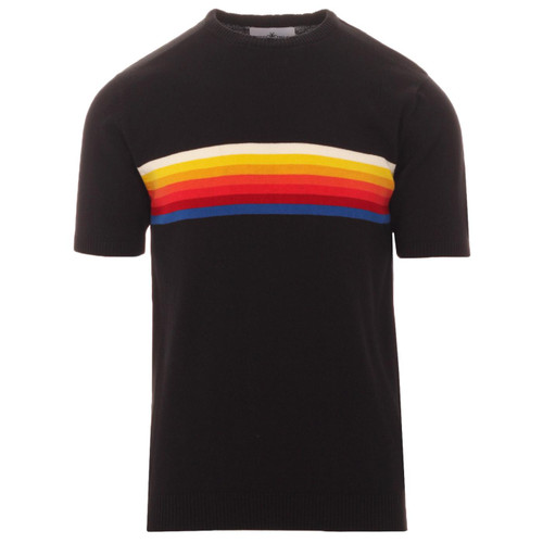 Madcap England Britpop Retro Mod Rainbow Stripe Knitted T-shirt in Black