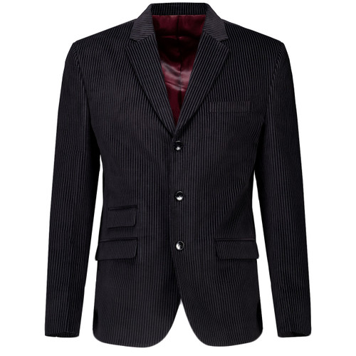 Serge Men's 1960s Mod 3 Button Pinstripe Velvet Blazer Jacket in Black - Men's Tailoring - Main View