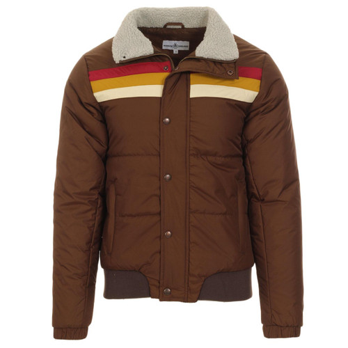 Madcap England Edge Men's Retro 1970s Rainbow Stripe Ski Jacket in Carafe Brown