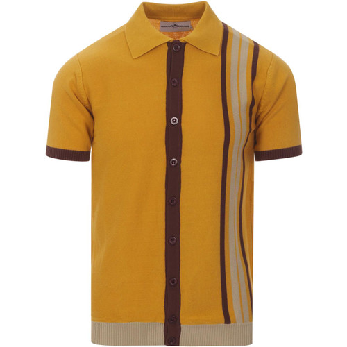 madcap england mens knitted button through polo tshirt spruce yellow